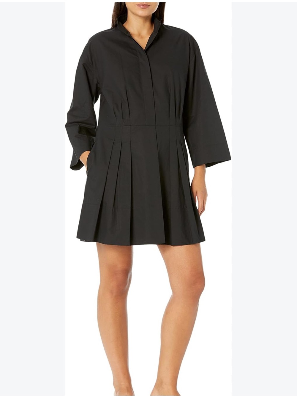 Vince Black Pleated Mini Shirt Dress